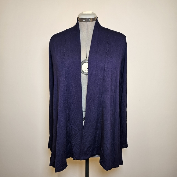 Dante Malan navy blue stretch rayon knit waterfall cardigan size M US - Picture 1 of 5
